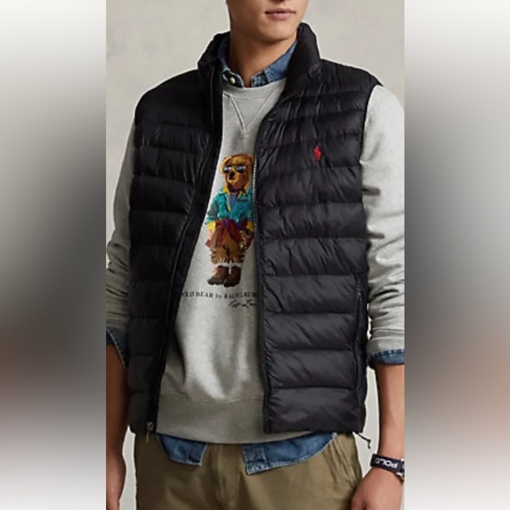 Polo Ralph Lauren Performance Mens Packable Puffer Black Vest Water Repellent